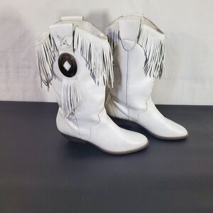 White Leather Fringe Cowboy Boots
